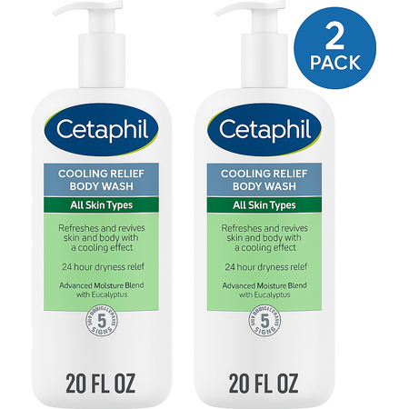 Cetaphil Cooling Relief Body Wash 20oz 2 Pack with eucalyptus for all skin types