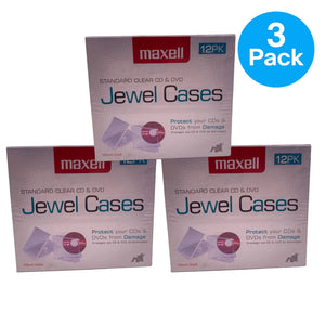 Maxell Standard Clear CD DVD Jewel Cases 12 Pack 3 Pack Bundle New