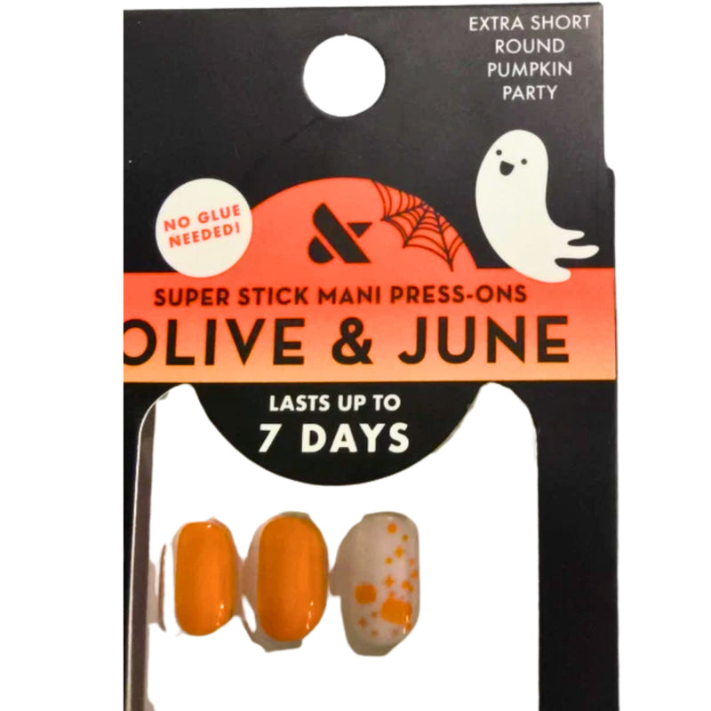 Olive & June Super Stick Mani Extra Short Round Press-On Tabs, Pumpkin Party, 32 Ct - 1 Pack