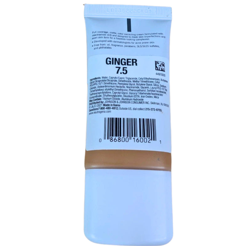 Neutrogena Flawless Matte CC Cream Clear Coverage ~ 1 .0 Oz ~ Shade | Ginger 7.5 - 1 Pack