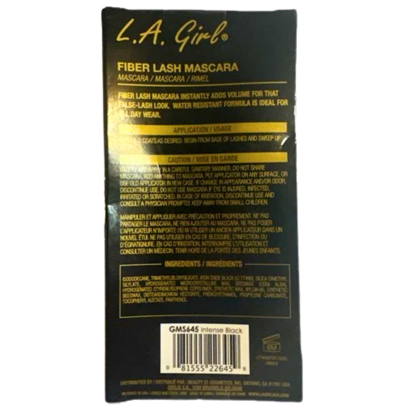 L.A. Girl Fiber Lash Mascara #645 - Intense Black (0.27 fl oz) Extending - 1 Pack