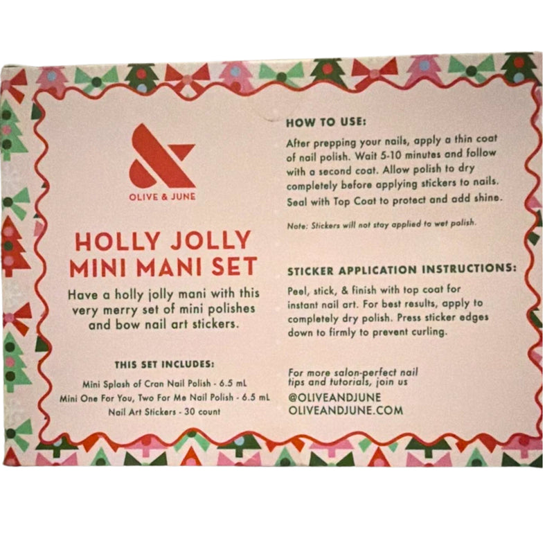 Olive And June Candy Cane Lane Mini Mani Set, 2 Nail Polish & 30 Nail Stickers - 1 Pack
