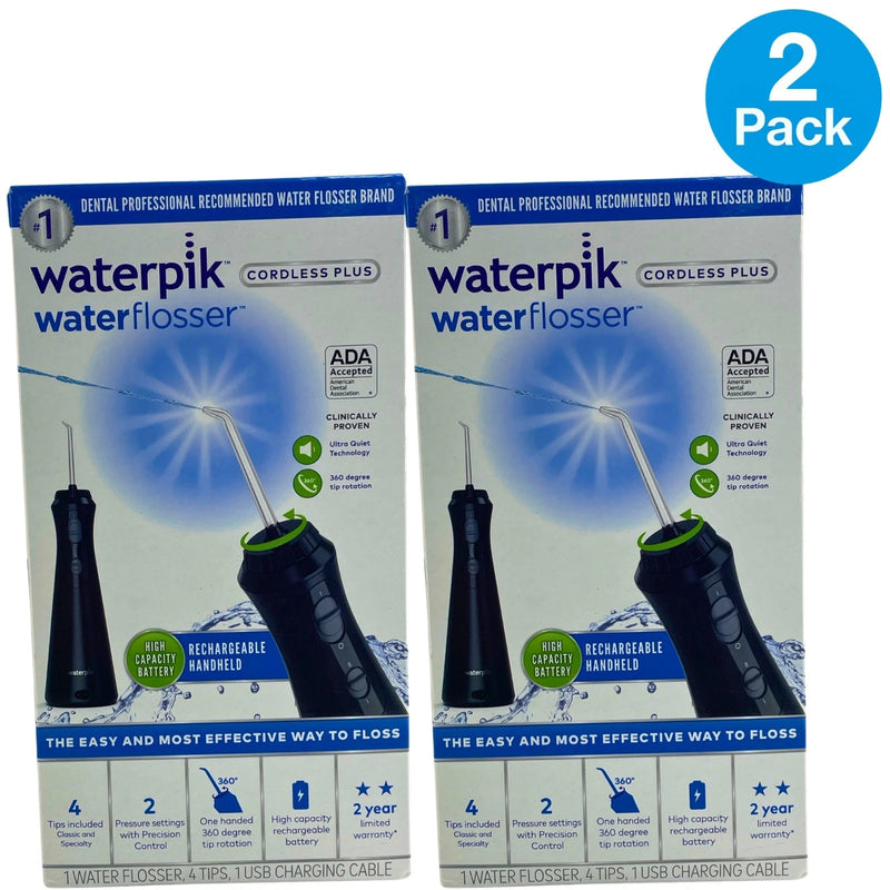 Waterpik Cordless Plus Water Flosser Jet Black Rechargeable Oral Care 2 Pack