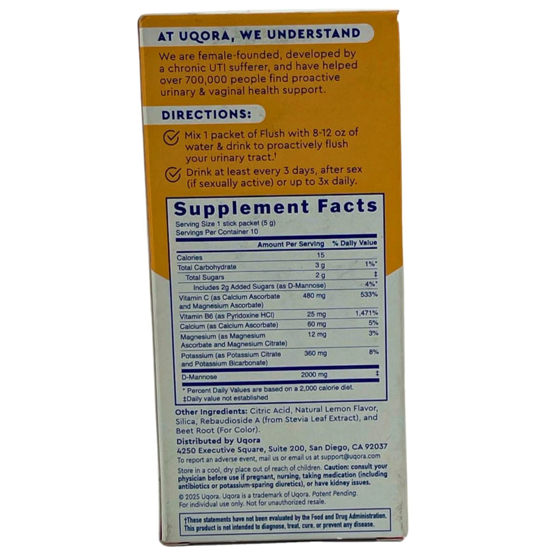 Uqora Flush Urinary Tract Drink Mix Pink Lemonade Flavor 10 Packets 2 Pack