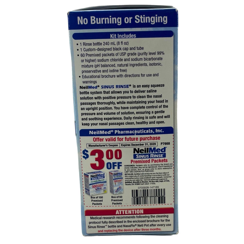 NeilMed Sinus Rinse Kit Bottle 60 Premixed Packets All Natural 2 Pack Exp 07/29