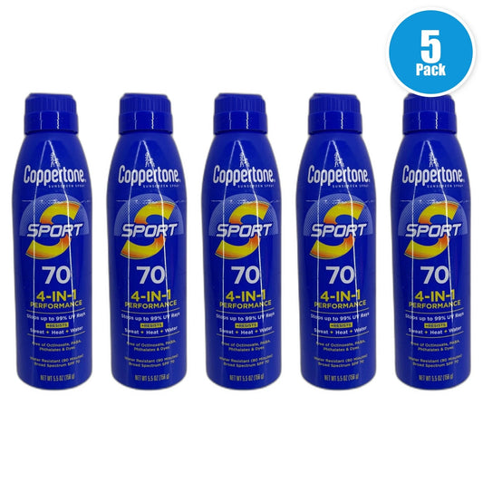 Coppertone Sport SPF 70 Sunscreen Spray 5.5 Oz Exp 04/27 Pack of 5 New