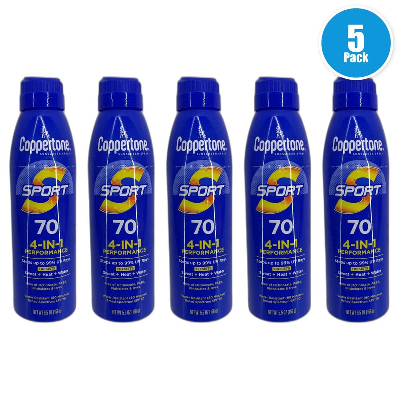 Coppertone Sport SPF 70 Sunscreen Spray 5.5 Oz Exp 04/27 Pack of 5 New