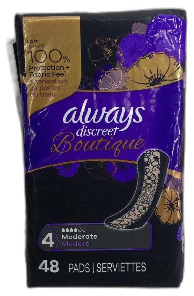 Always Discreet Boutique Incontinence Pads Size 4 Moderate 48ct Pack of 3 New