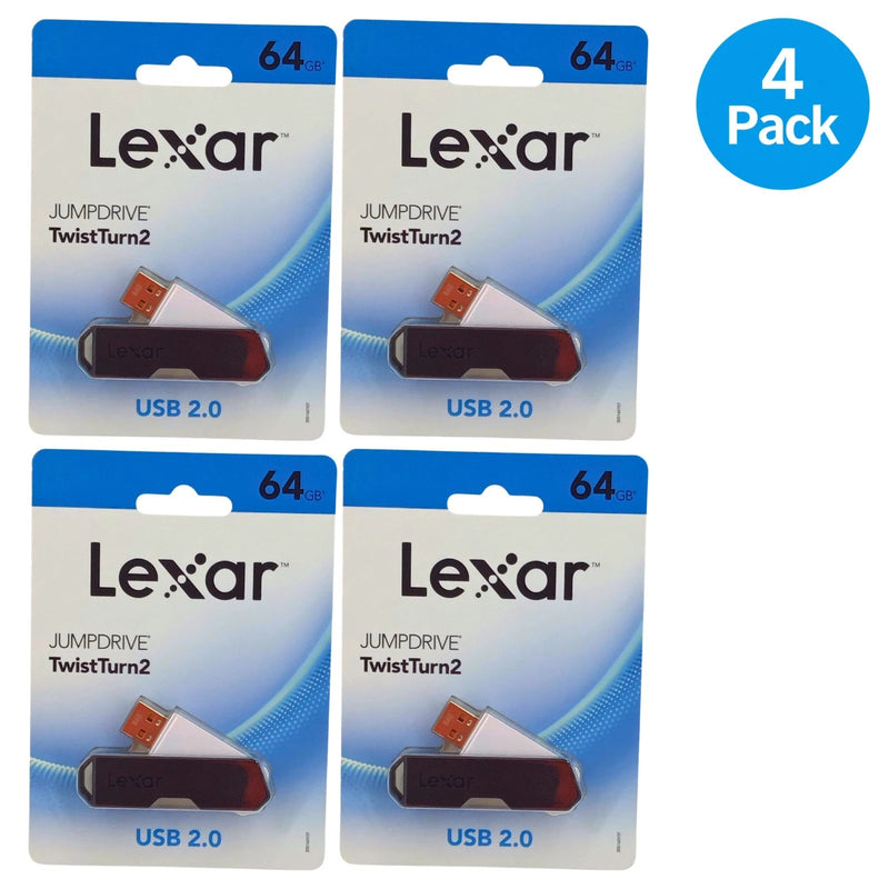 Lexar JumpDrive TwistTurn2 64GB USB 2.0 Flash Drive Swivel 4 Pack New