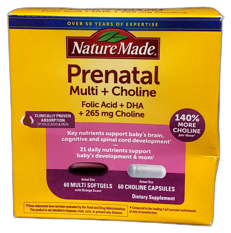 Nature Made Prenatal Multi Choline Folic 240 Total Exp 04/27 Pack of 2 New