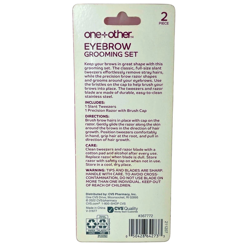 one+other Eyebrow Grooming Set Slant Tweezers & Precision Razor Brush Cap 7 Pack