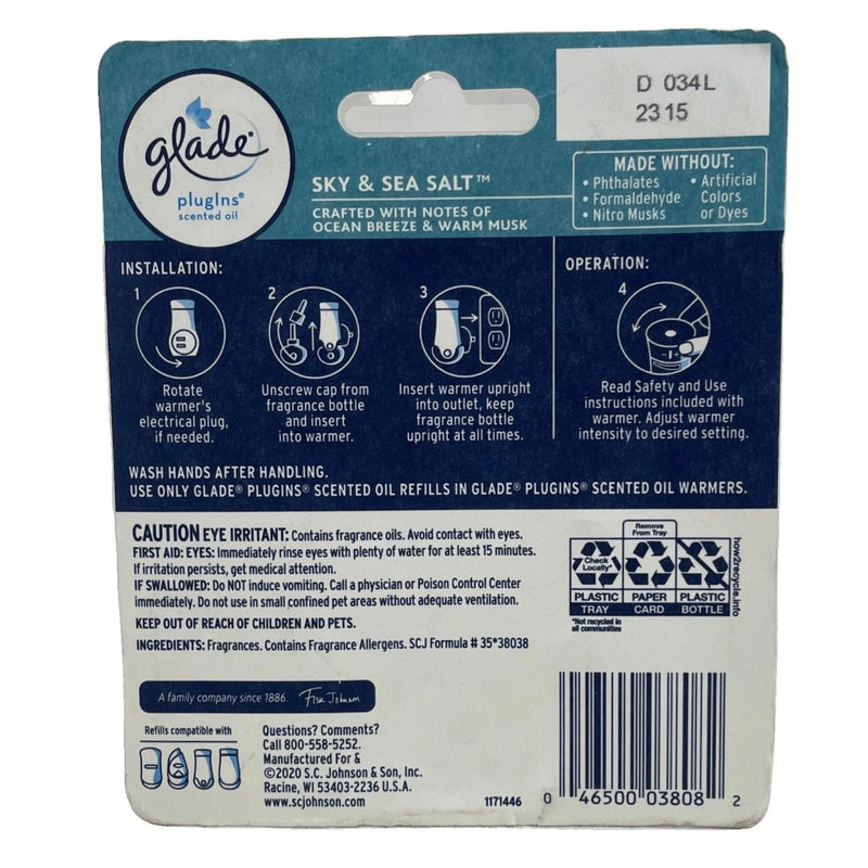 Glade PlugIns Sky & Sea Salt Scented Oil Refills 6 Pack New