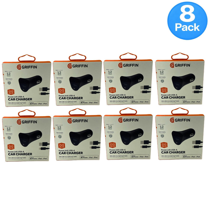 Griffin PowerJolt USB-A 12W Car Charger Cable Black 8 Pack New