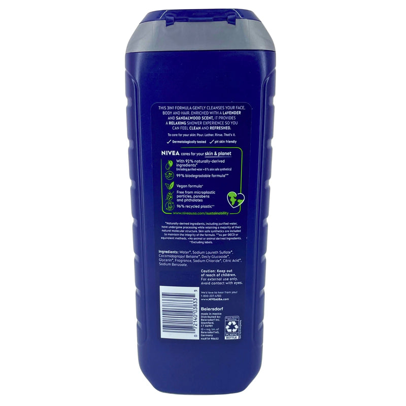 NIVEA MEN Relax 3 in 1 Body Wash Lavender & Sandalwood 16.9 oz 6 Pack New
