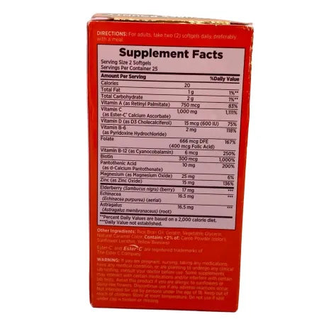 Nature's Bounty Immune 24 Hour+ with 1000mg Ester-C - 50 Softgels - New