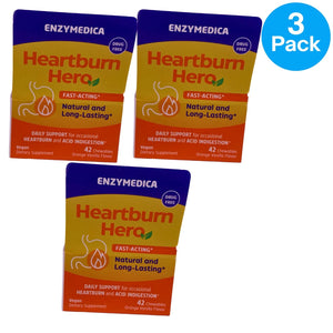 Enzymedica Heartburn Hero Orange Vanilla 42 Chewables 3 Pack Exp 03/27 New
