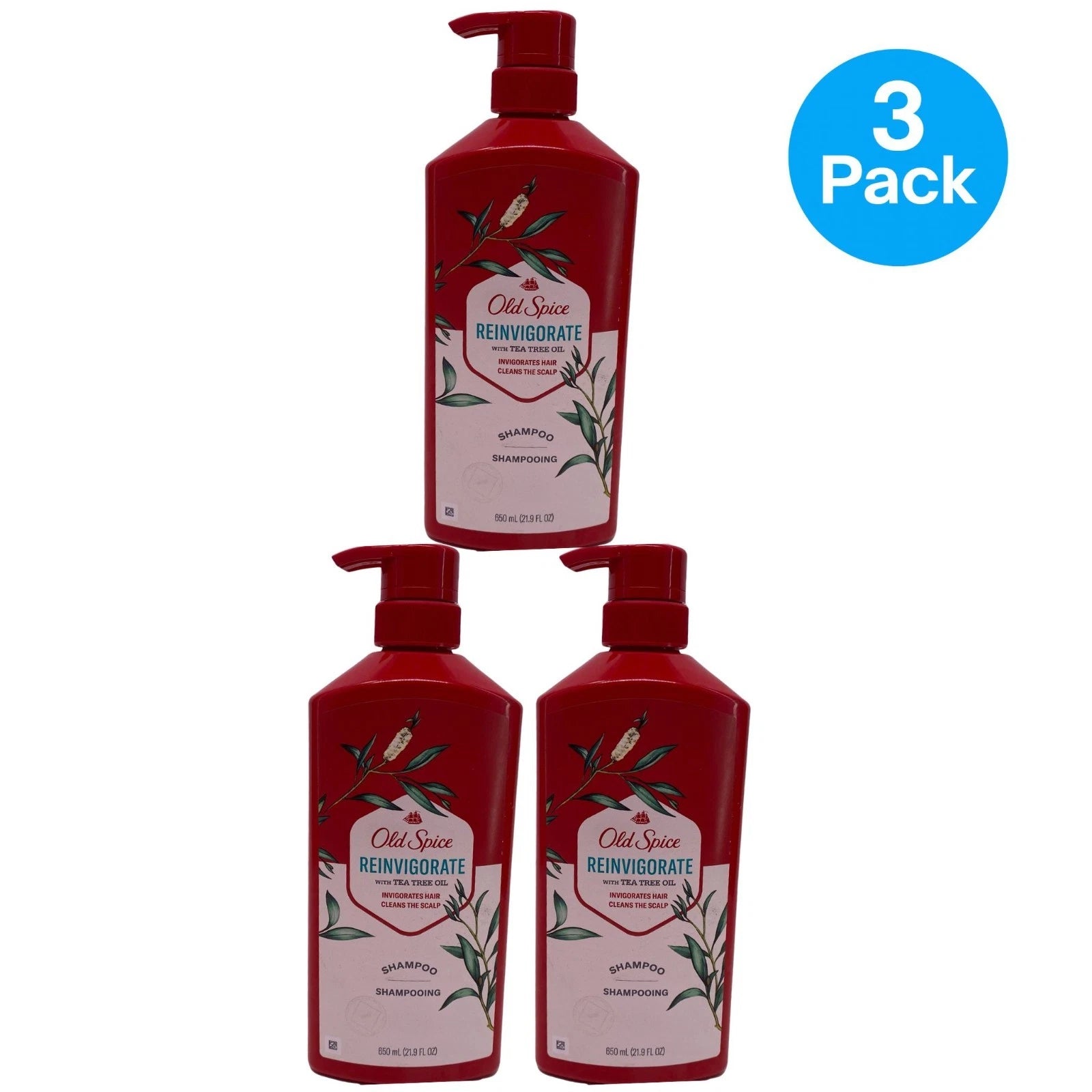 Old Spice Reinvigorate Tea Tree Oil Shampoo 21.9 oz 3 Pack New
