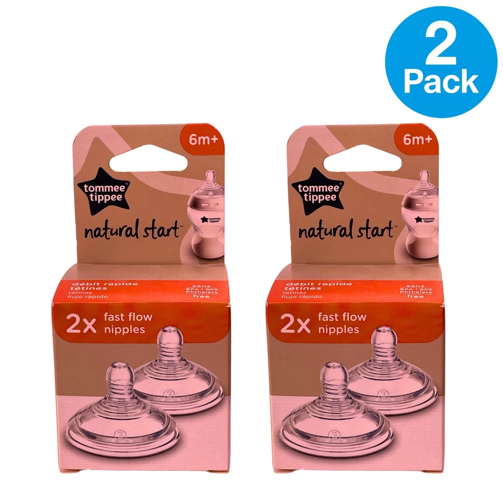 Tommee Tippee Fast Flow Bottle Nipples 6m+ 2 Pack New