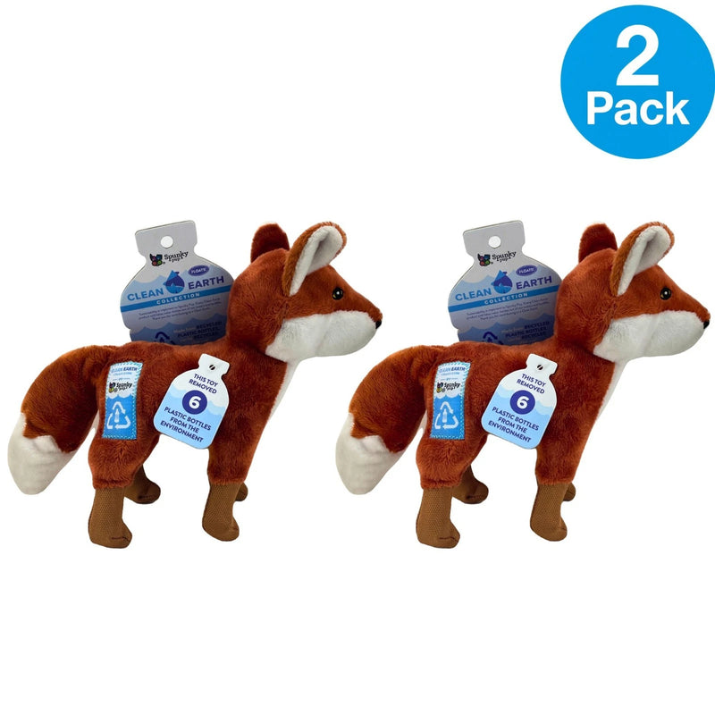 Spunky Pup Clean Earth Recycled Plush Dog Toy Small Fox 2 Pack Bundle