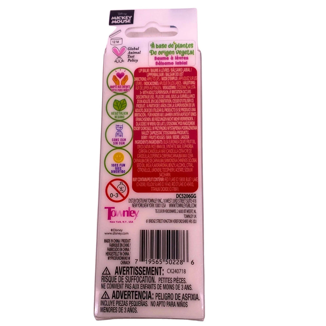 Disney Mickey Mouse Berry Flavored Lip Balm with 3D Topper, Plant Based & Vegan