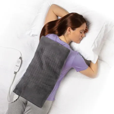 Calming Comfort Heat Wide Massaging Weighted Pad with 9 Settings, 4 lbs, 12" x 24", Grey