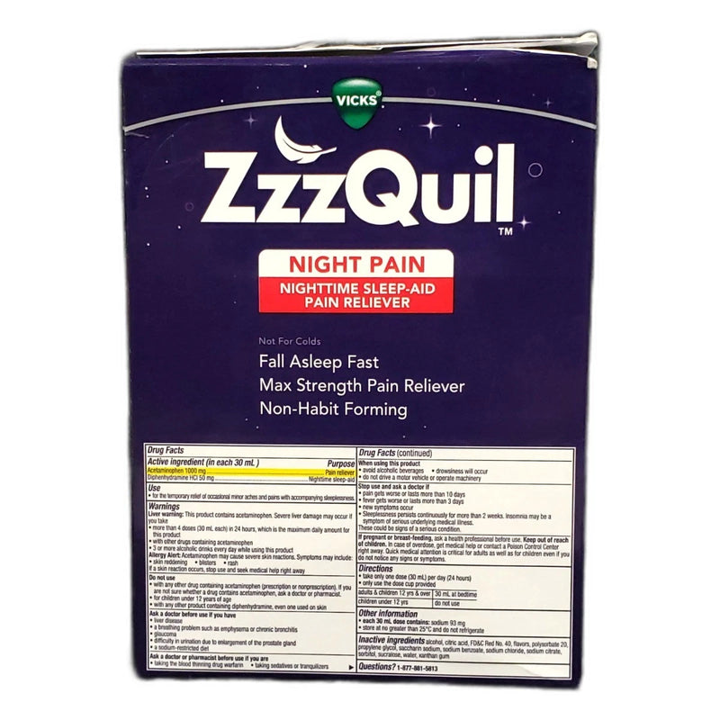 ZzzQuil Night Pain Relief Liquid Sleep 12 Fl Oz 24 Total Exp 08/27 Pack of 2 New