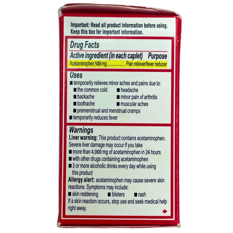 Tylenol Extra Strength Caplets Acetaminophen 500 mg Pain Reliever Exp 01/28