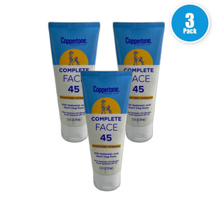 Coppertone Complete 45 Face Sunscreen Water Resistant Exp 02/27 Pack of 3 New