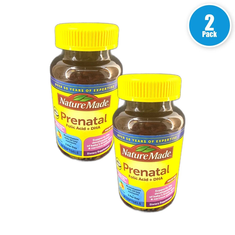 Nature Made Folic Acid DHA Prenatal 90ct 180 Total Exp 06/27 Pack of 2 New