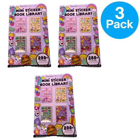 Fashion Angels Mini Sticker Book Library 3-pack with 600+ colorful stickers for kids