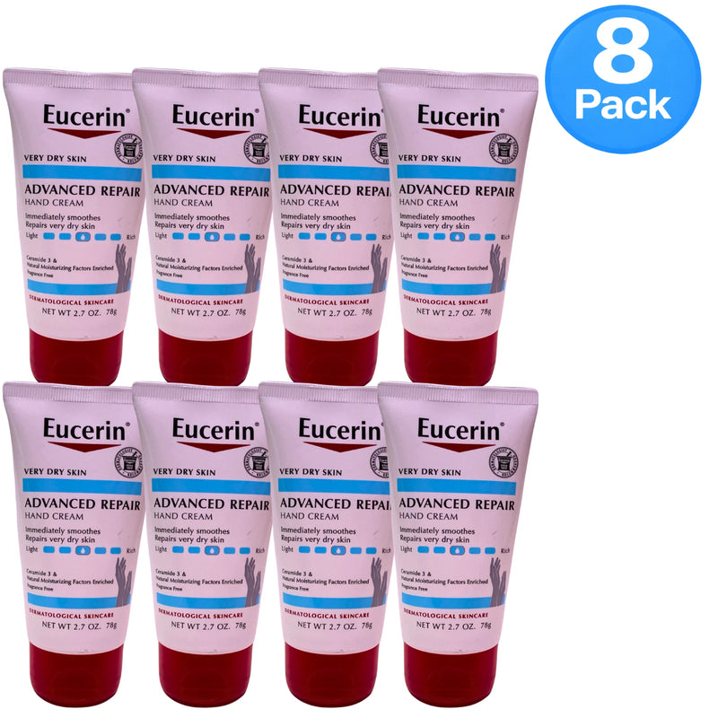 Eucerin Advanced Repair Hand Cream Unscented 2.7 oz 8 Pack New