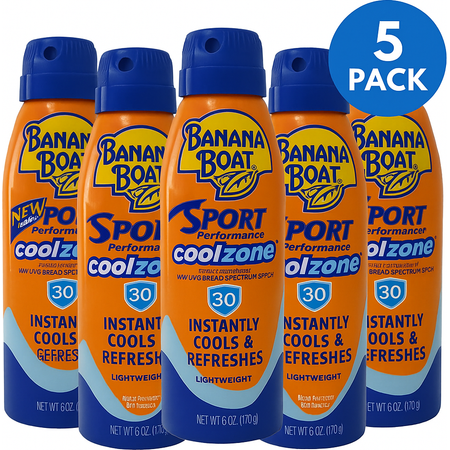 Banana Boat Sport CoolZone SPF 30 Spray 6 oz 5 Pack Exp 05/2026 New
