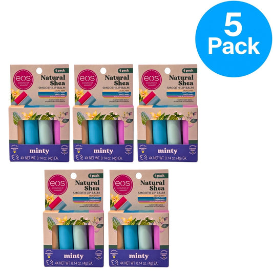 eos Natural Shea Minty Lip Balm 4-Pack Variety Set - 5 Pack Bundle (20 Sticks)
