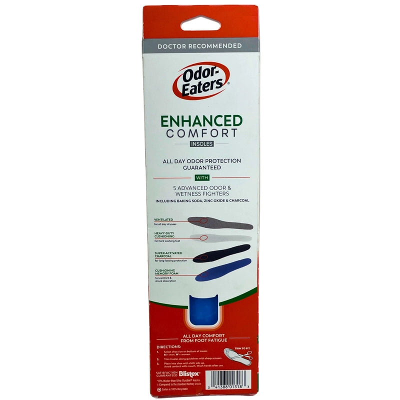 Odor-Eaters Enhanced Comfort Memory Foam Insoles Men Women Size 12 New