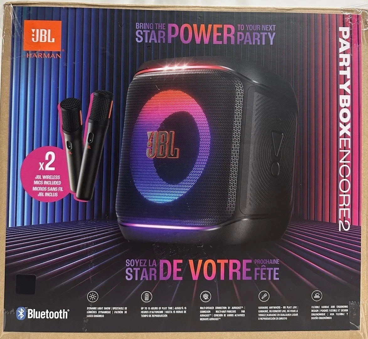 JBL Party Box Encore 2 Portable Bluetooth Party Speaker w/Wireless Microphone.R7 1