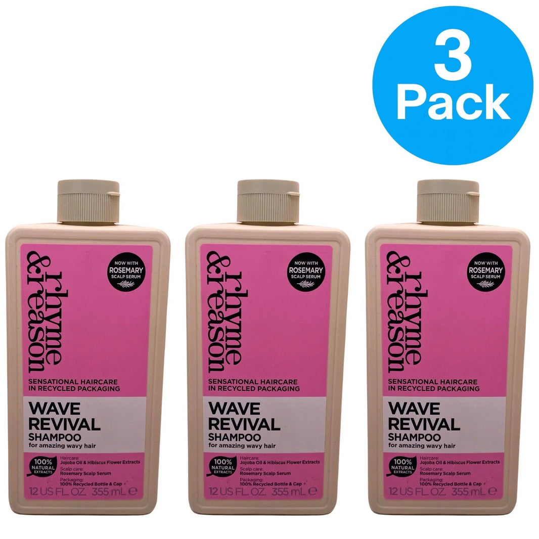 Rhyme & Reason Wave Revival Shampoo for Wavy Hair Rosemary Serum 12oz 3 Pack