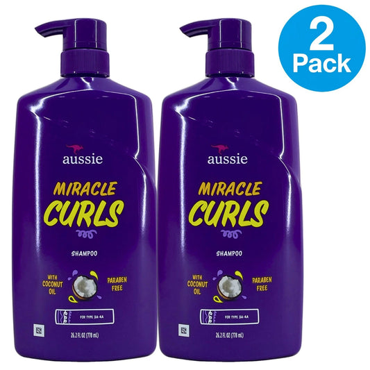 Aussie Miracle Curls Shampoo 26.2 OZ 2 Pack bottles on white background