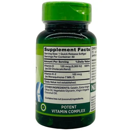 Nature’s Truth K-2 MK-7 100 mcg + D3 5000 IU 50 Softgels – 2 Pack-02/2027 – New