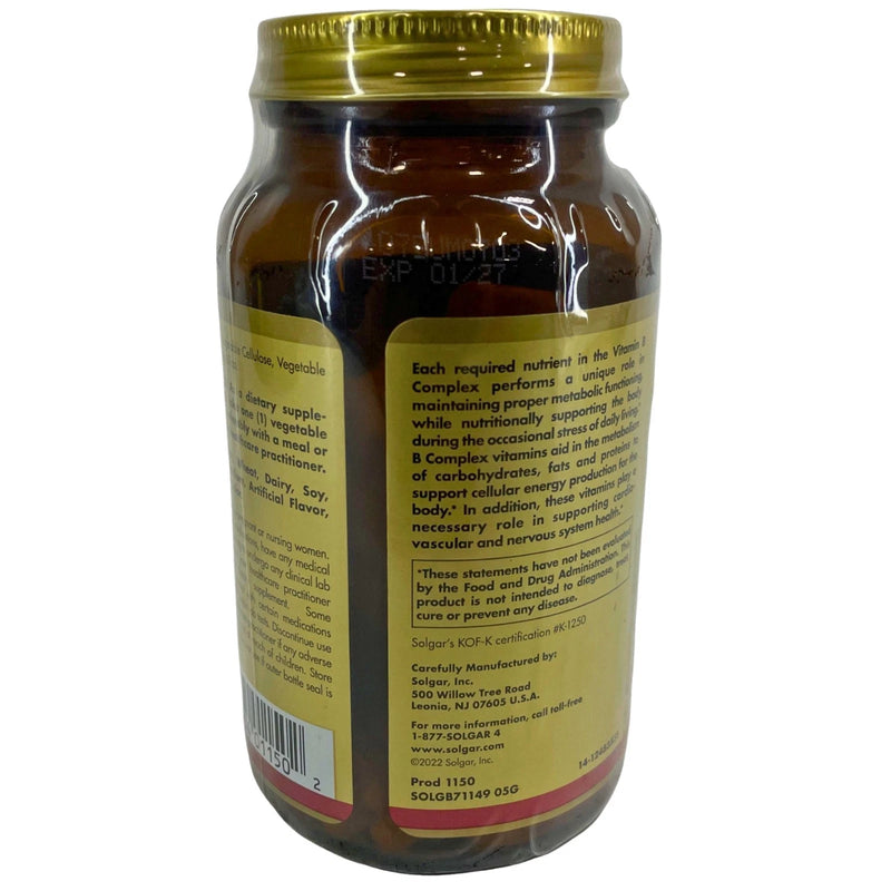 Solgar B-Complex 100 Energy Metabolism Cardiovascular Support 100 Caps 3 Pack