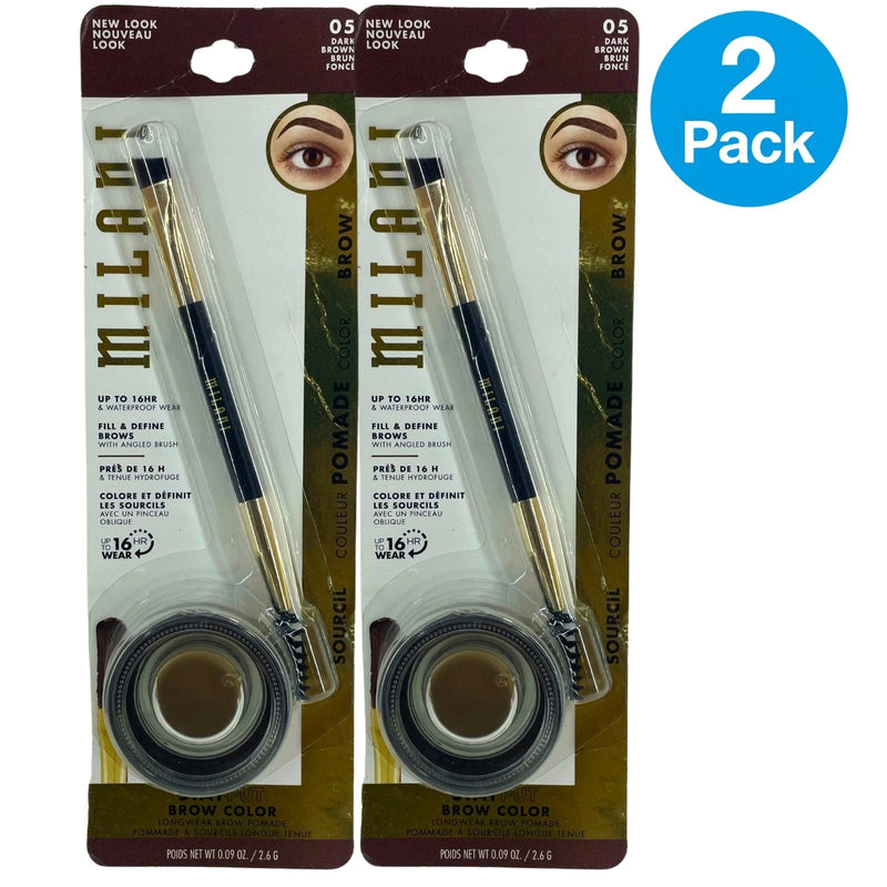 Milani Stay Put Brow Color Longwear Brow Pomade 05 Dark Brown 0.09 oz (2 Pack)