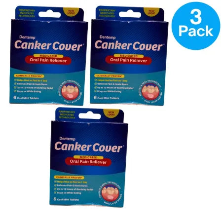 Dentemp Canker Cover Medicated Oral Pain Reliever, Cool Mint - 6 Tablets (3 Pack