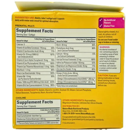 Nature Made Prenatal Multi + Choline with Folic Acid & DHA 60+60 Count (1 Pack) 4