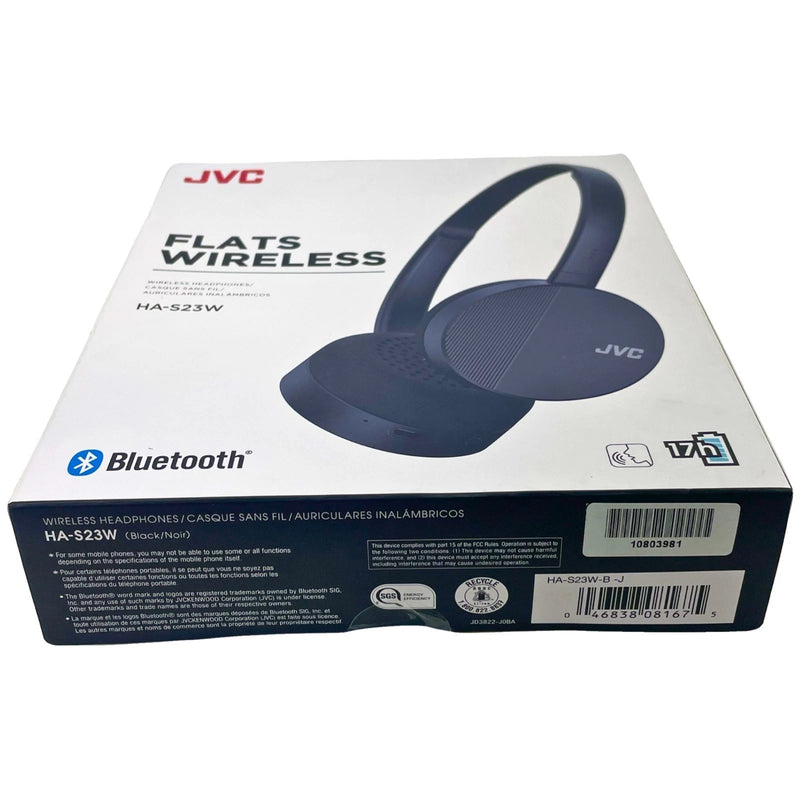 JVC Flats Wireless On-Ear Bluetooth Headphones HA-S23W Black 17-Hour Battery 2 P