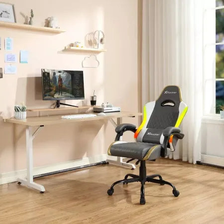 X Rocker RGB LED Extra Comfort Ergonomic PC Gaming Chair Gray/White/Gold 3