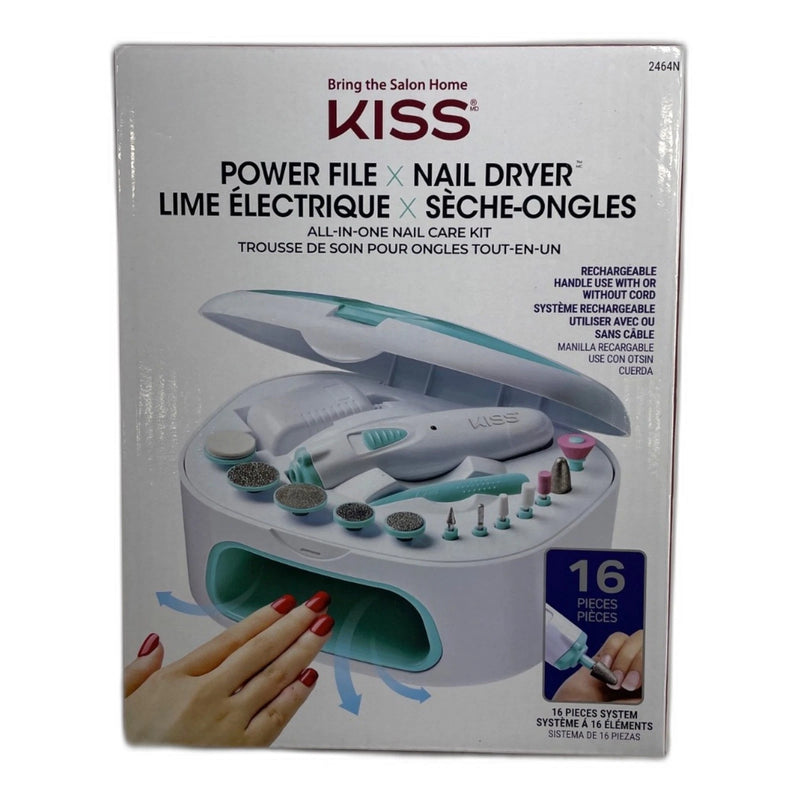 Kiss Power File Nail Dryer All-in-One Nail Care Kit 16 Pieces New