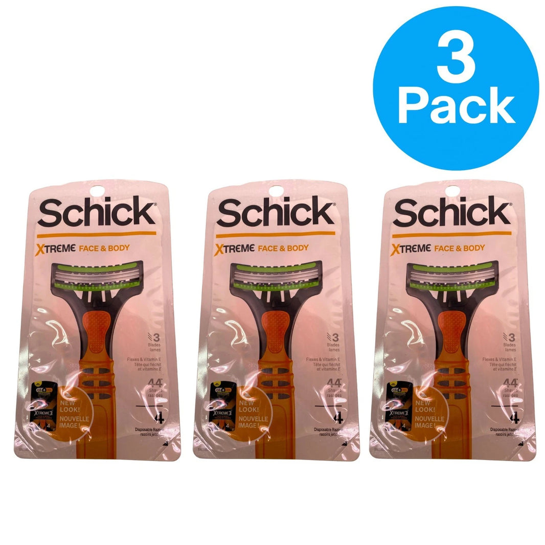 Schick Xtreme Face & Body Disposable Razors 4 Count 3 Pack Bundle New