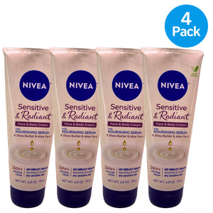 NIVEA Sensitive & Radiant Face & Body Cream Shea Butter Aloe Vera 6.8oz 4 Pack