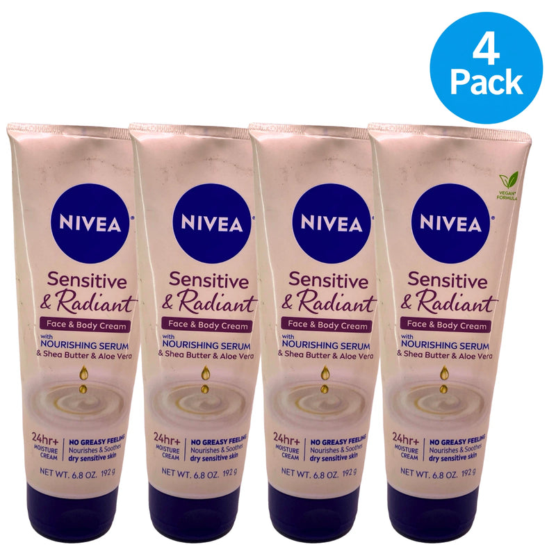 NIVEA Sensitive & Radiant Face & Body Cream Shea Butter Aloe Vera 6.8oz 4 Pack