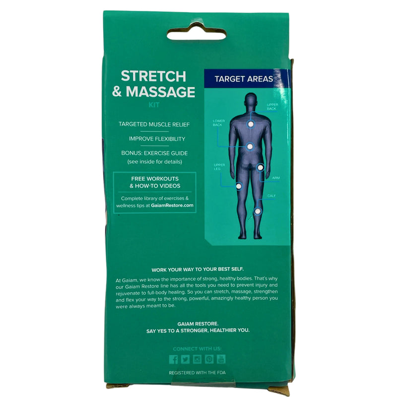 Gaiam Restore Stretch & Massage Kit Strap Massage Ball 3 Pack New