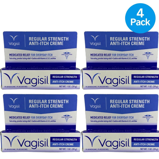 Vagisil Regular Strength Anti-Itch Creme Medicated Relief Fast Acting 1 Oz 4 Pac